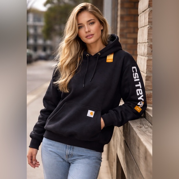 Carhartt Tops - Carhartt Black Logo Sleeve Hoodie – Women’s Small – BNWT